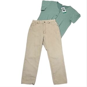 LL Bean Vintage Khaki Fleece Lined Jeans Insulated Pant High Waist Rise Straight